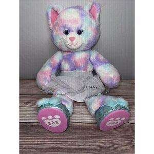 BUILD A‎ BEAR Soft 17" Plush Stuffed Kitty Cat Pastel Rainbow Swirl Cotton Candy